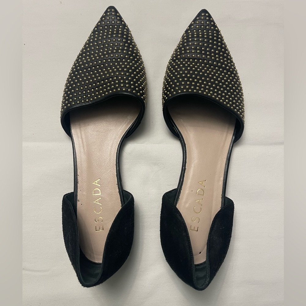 Escada Black Flats with Gold Studs